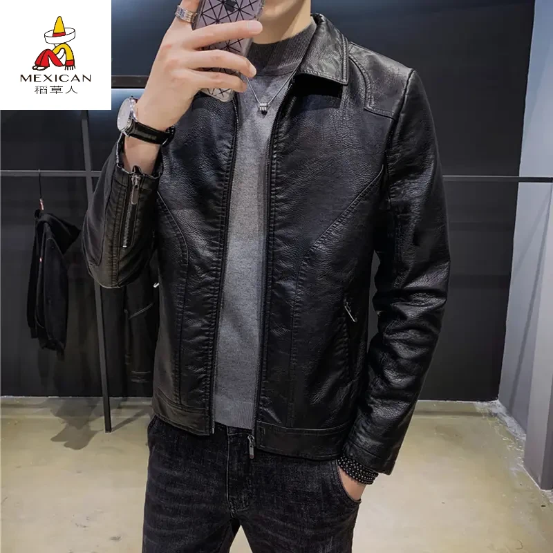 稻草人高档海宁2025春季新款男士机车真皮皮夹克皮衣外套休闲潮流