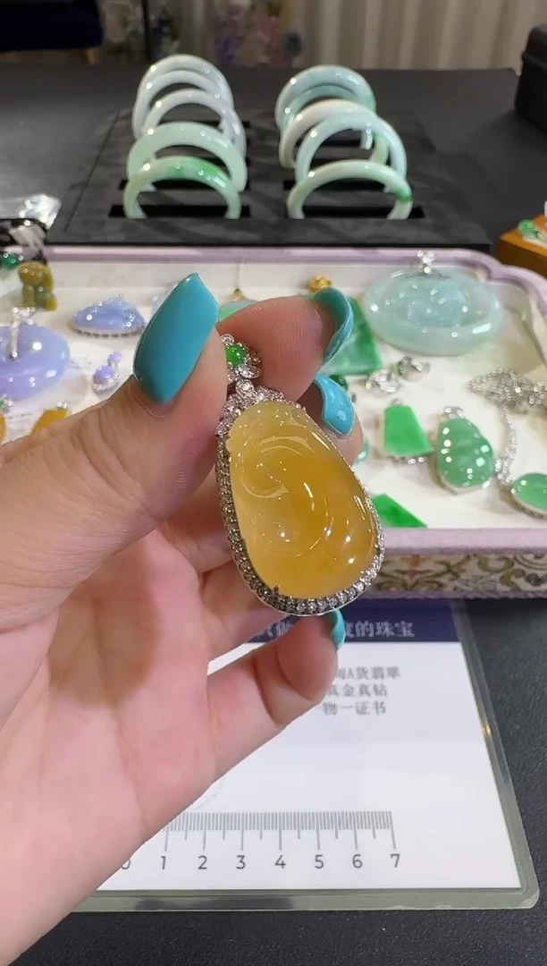 吊坠(不含链)18K金镶嵌翡翠【源头工厂】钻石镶嵌