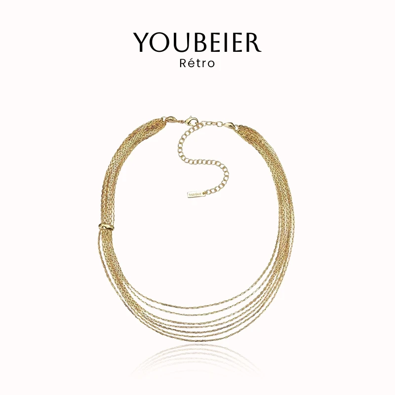 YOUBEIER 金色链条多层蛇骨链项链法式小众设计高级感百搭锁骨链