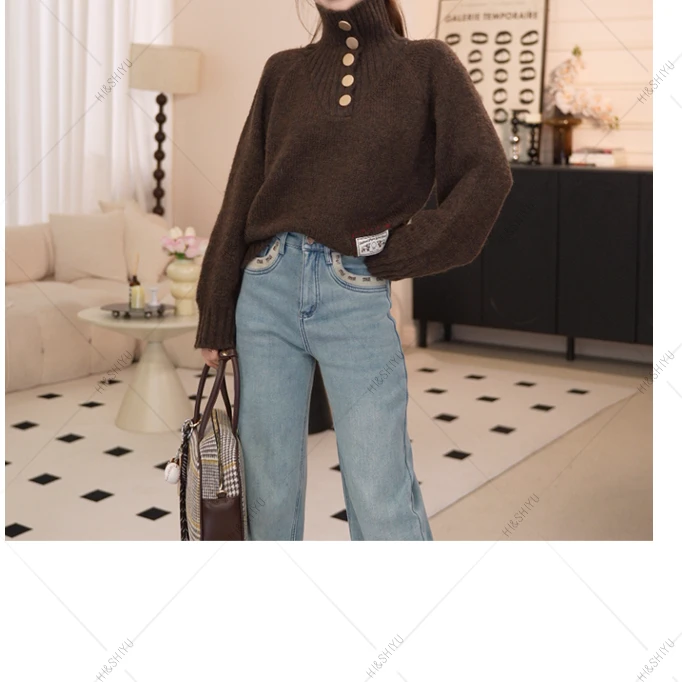 【云朵奶芙】半高领多扣宽松厚款毛衣+SY60