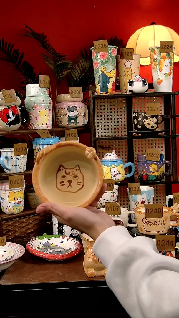 碗瓷DIY景德镇陶瓷创意手工手绘卡通风猫猫碗