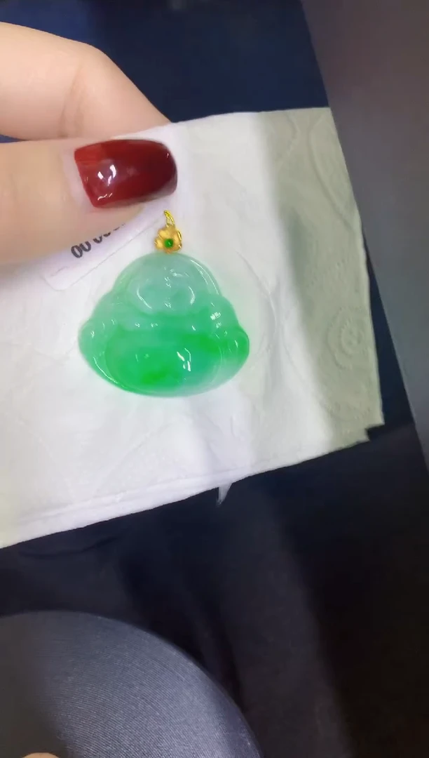 颈饰18K金镶嵌翡翠缅甸天然翡翠A货