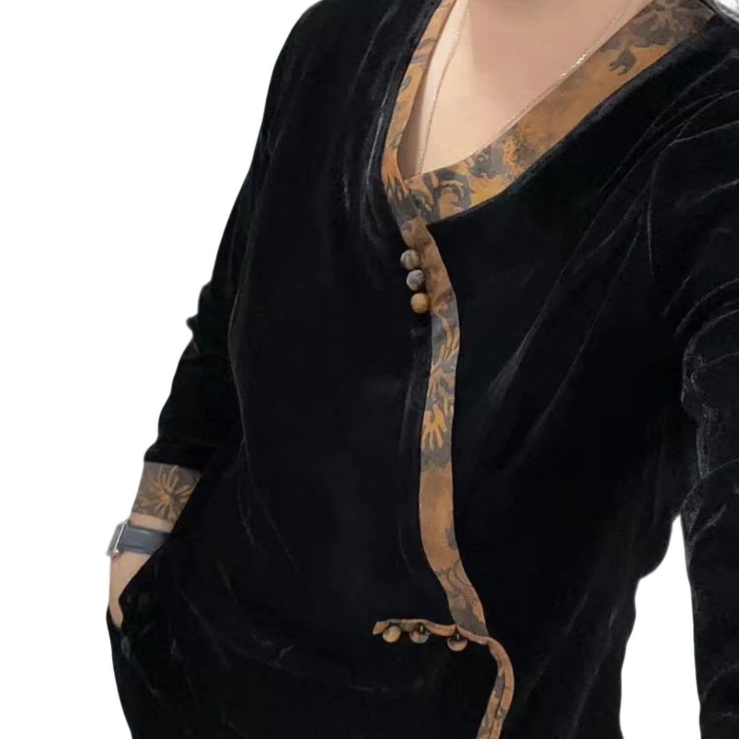 中国风新中式丝绒长袖上衣