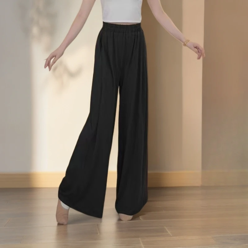 25688现代舞飘逸宽松流线侧褶垂顺阔腿裤