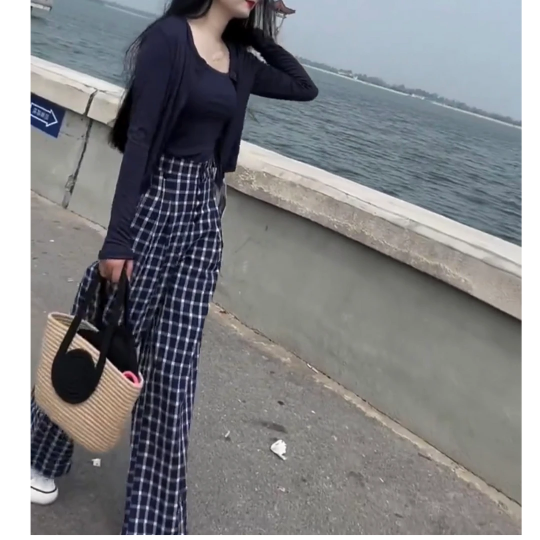 2025新款时尚洋气格子裤显瘦高腰休闲阔腿宽松百搭直筒洋气设计感