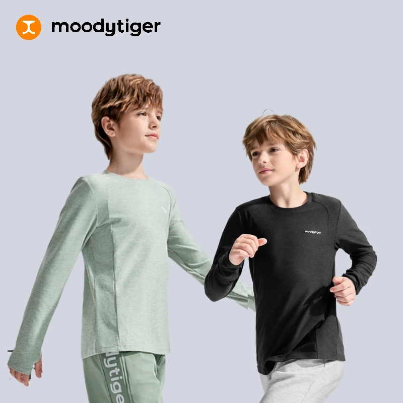 moodytiger儿童运动舒适长袖快干T恤纯色弹力上衣53510103【H】3