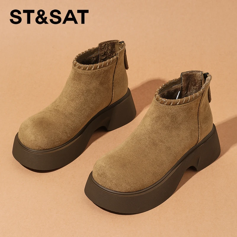 星期六5.5CM厚底勃肯短靴女款2025冬季东北大棉靴复古加绒雪地靴