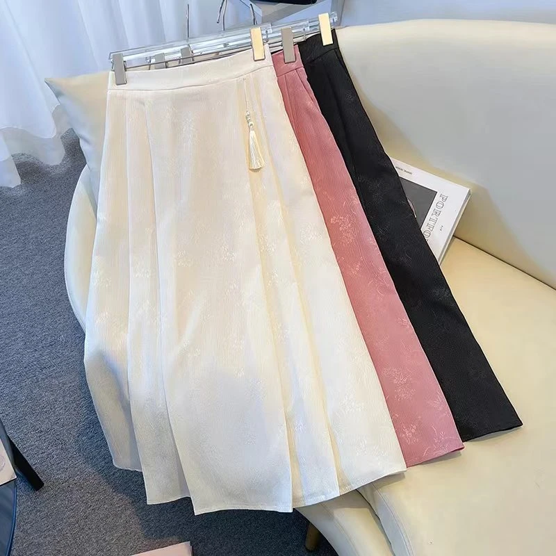 新中式国风提花半身裙女夏季2025新款马面裙流苏百褶裙垂感半身裙