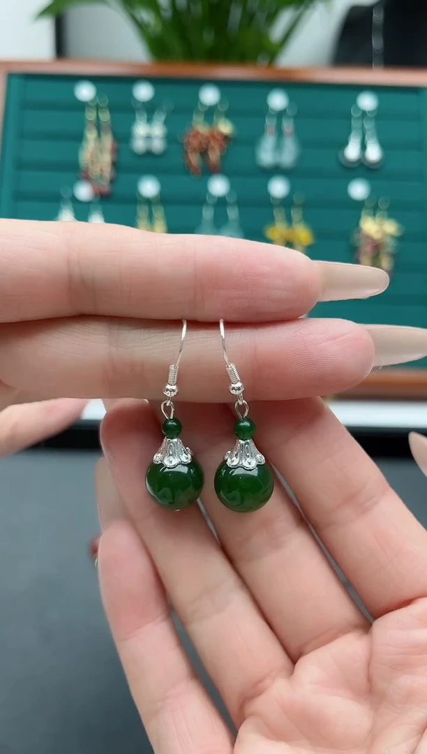 【闪购商品】玛瑙/玉髓耳饰银S925镶嵌8802绿色