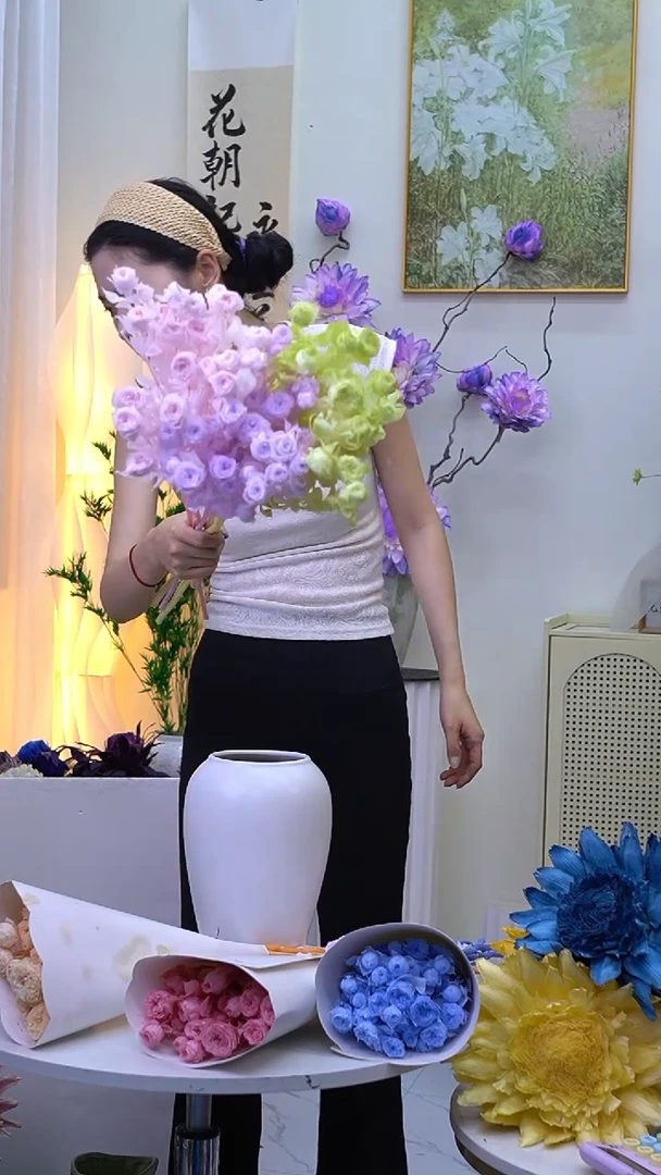 永生洋蓟绿色+紫色+粉色