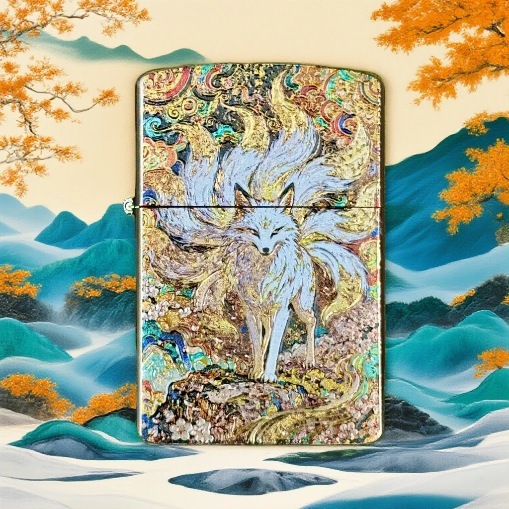 ZORRO佐罗902白镍青彩绘金丘九尾防风打火机官方礼盒(不带油)