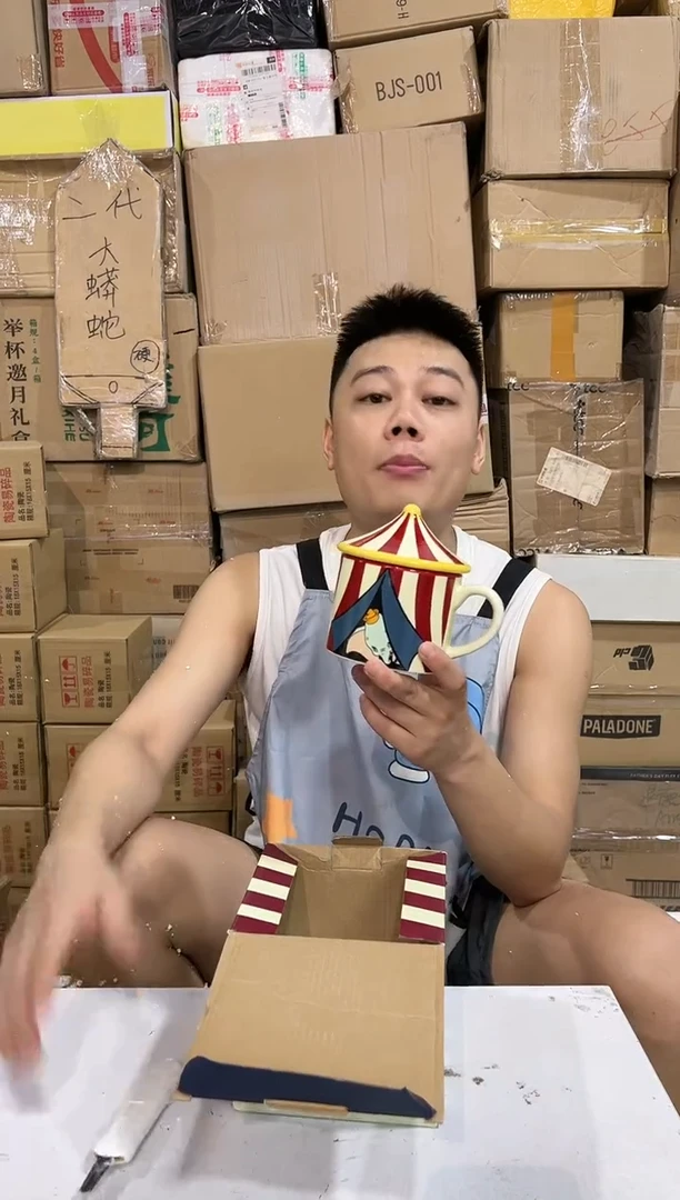 瓷片原盒小飞象带盖杯