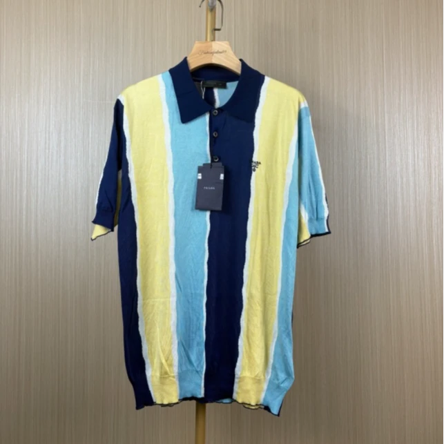 99新 Prada/普拉达 条纹字母logo针织polo短袖 48 15643046