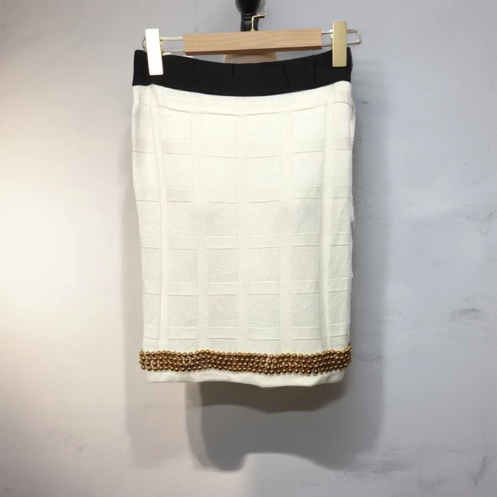 秋冬新款白色针织钉珠半身裙裙子包臀短裙W185