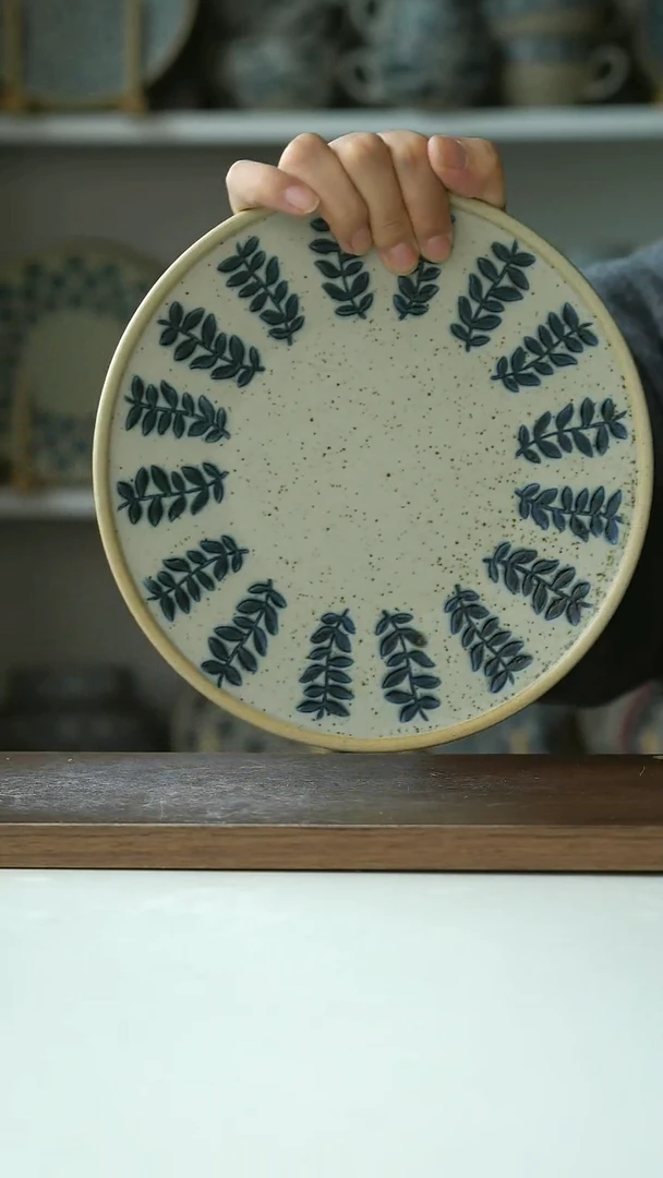 陶瓷粗陶手绘藤蔓早餐盘21cm@4-2@