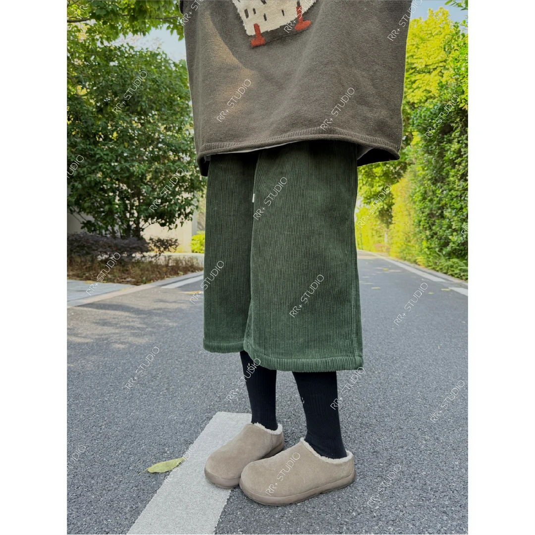 『豆公子』22268日系复古灯芯绒松紧腰加绒阔腿裤女宽松百搭休闲裤