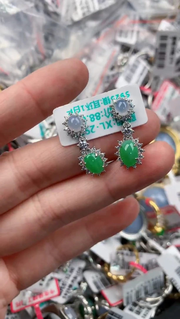 银S925镶嵌戒指翡翠15   8
