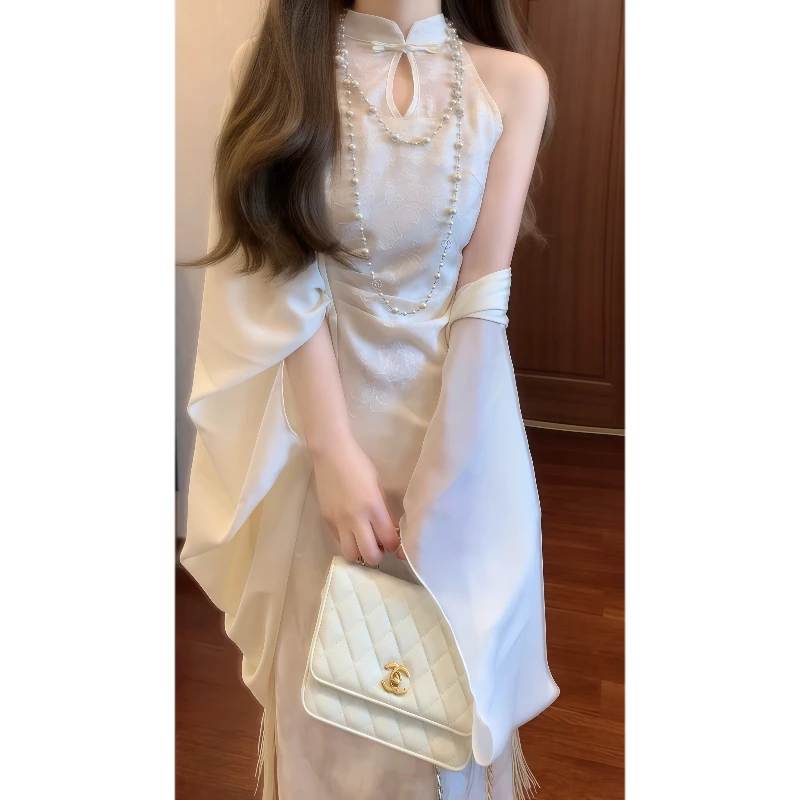 新中式国风复古清冷感改良旗袍连衣裙气质长裙&防晒空调开衫9034