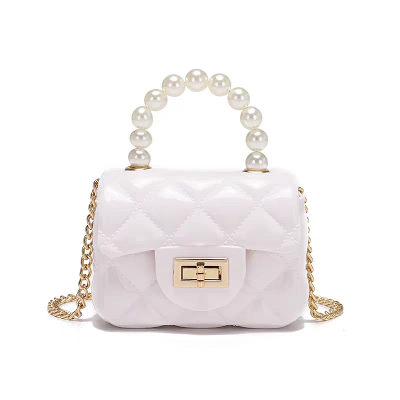 儿童小香风包包新款2025款珍珠菱格链条包女童手提斜挎果冻零钱包