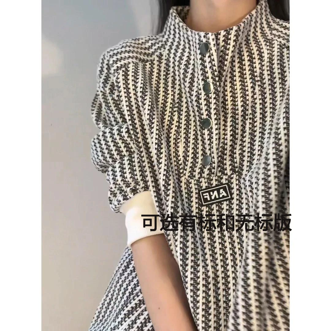 小香风鱼骨纹排扣卫衣男美式重磅硬挺立领上衣痞帅高级感情侣外套