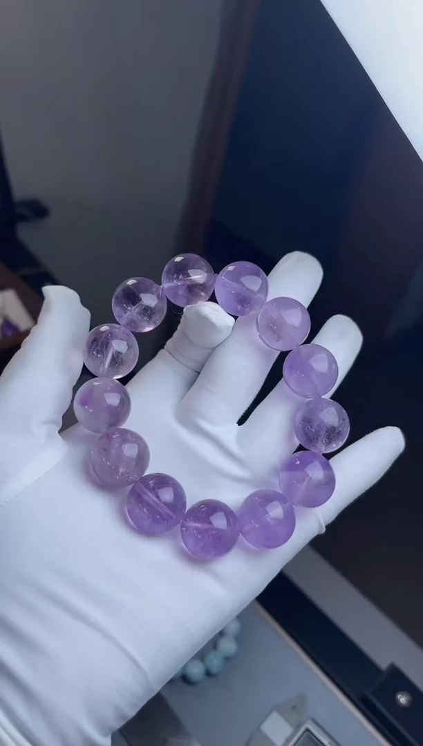 水晶手串未镶嵌薰衣草冰种单圈手串-孤品