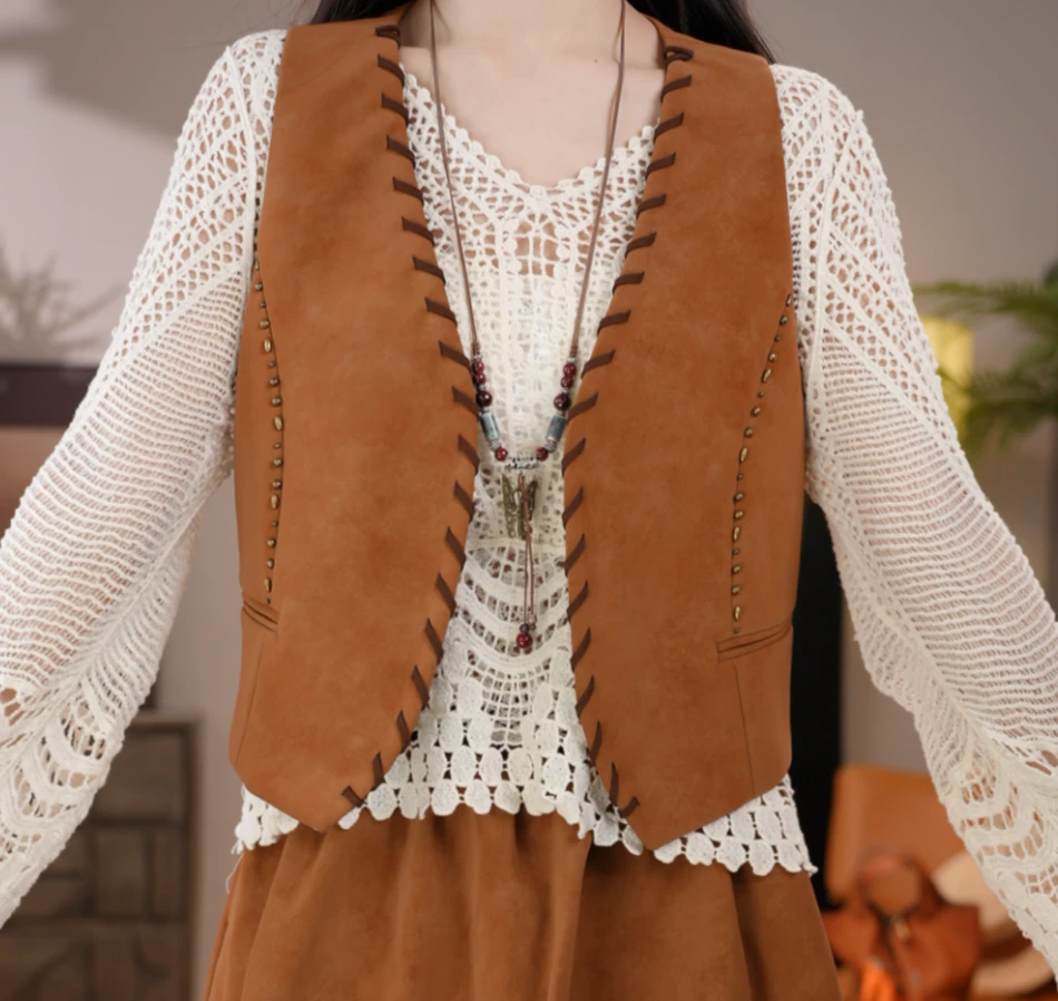 唐乐乐｜25new新款罗马假日复古铆钉气质无袖短马甲 BF1583