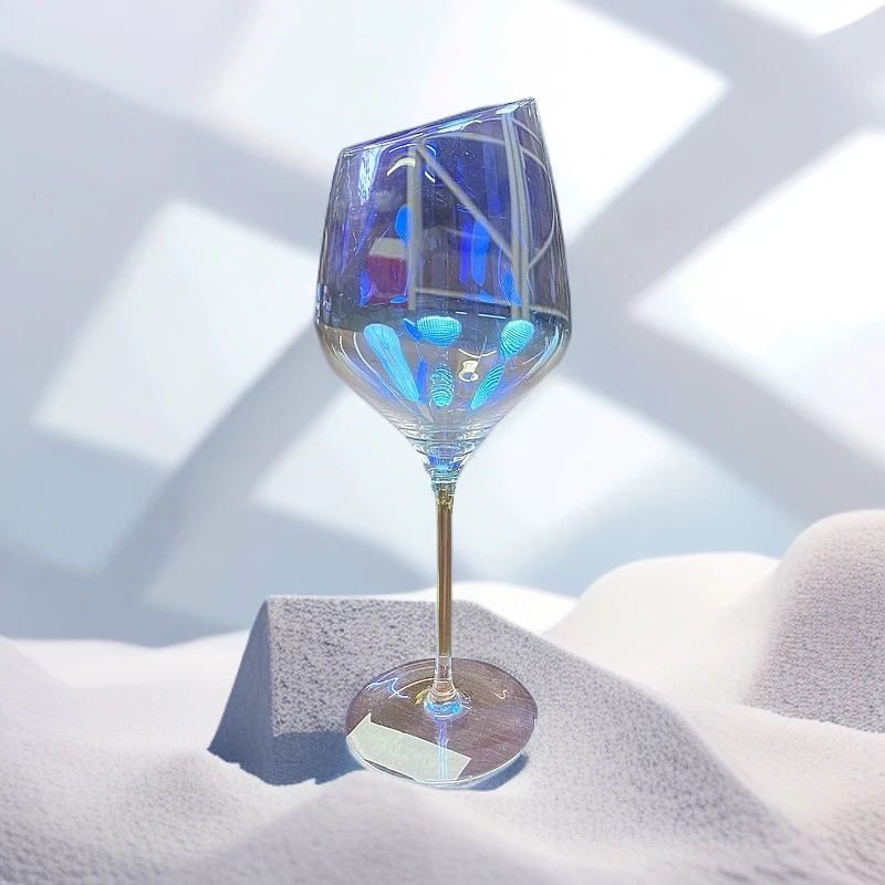 抖音新款炫彩水晶玻璃斜口红酒杯网红豪华炫彩U型醒酒器红酒杯