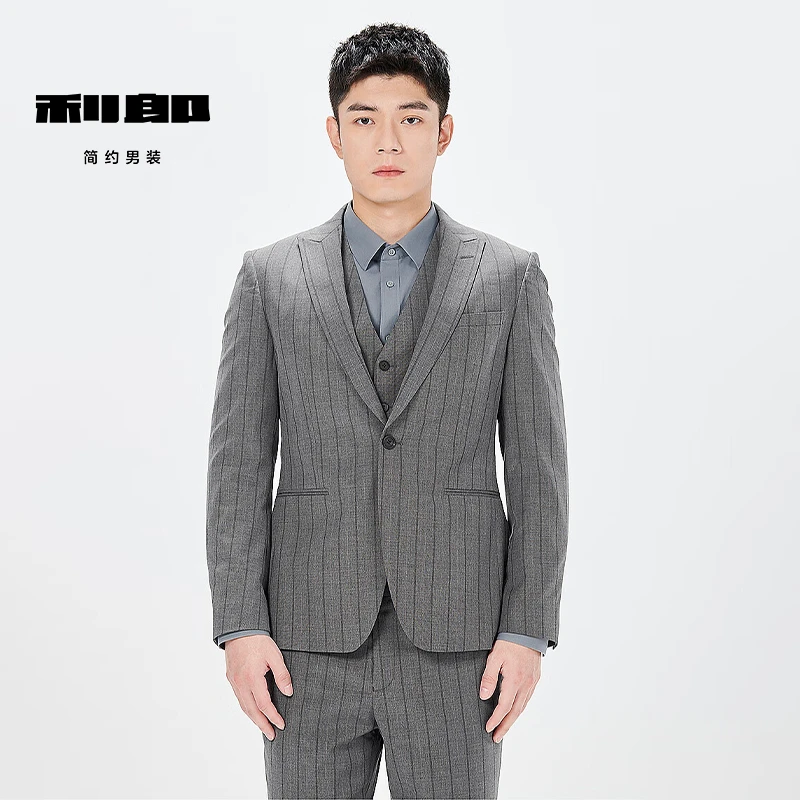 Lilanz/利郎男士商务简约条纹西服（三件套/九分裤） (24CXF01)