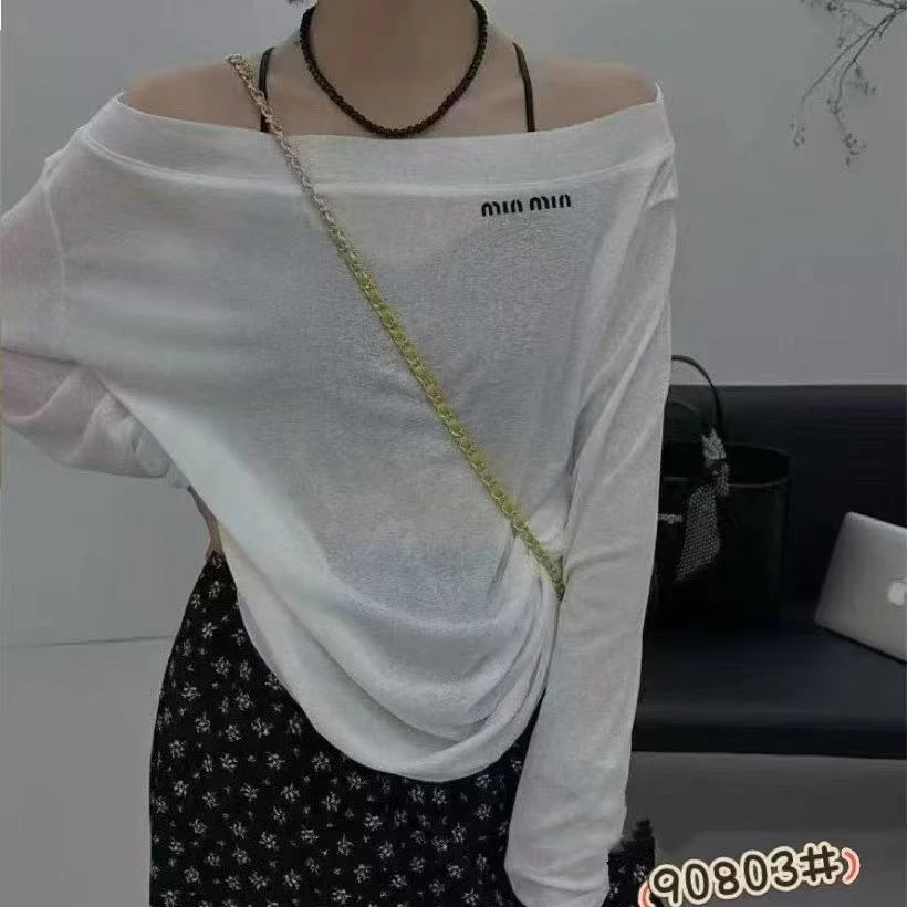 90803缪少女 慵懒一字肩防晒衫