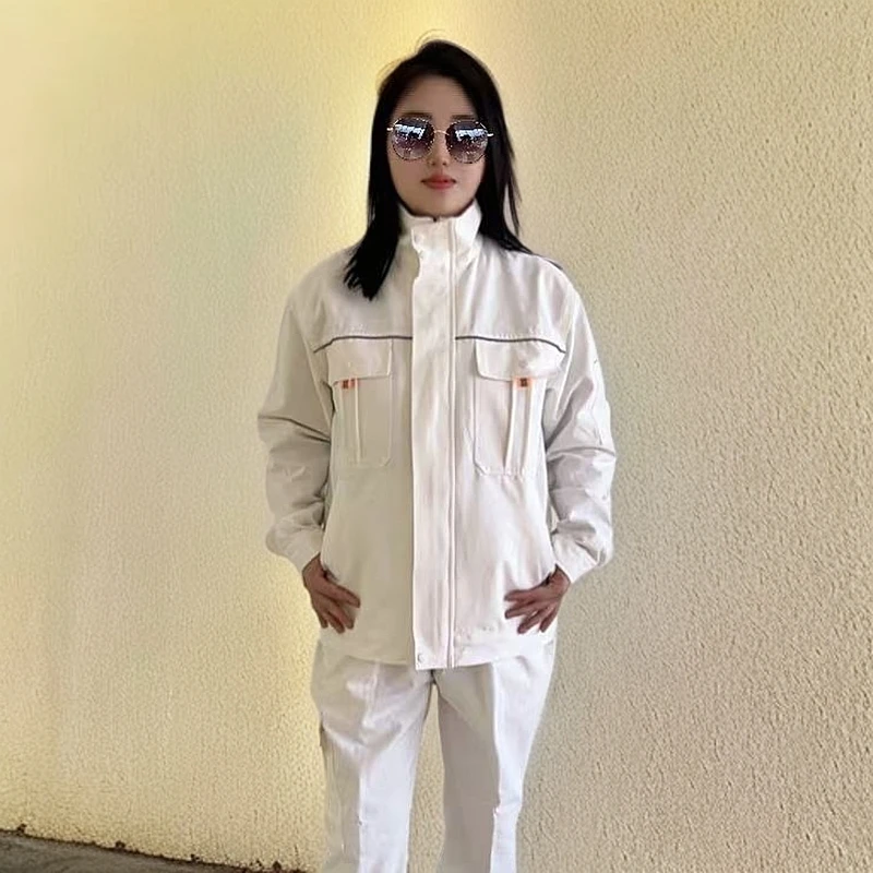 白色纯棉立领加厚工作服船厂船舶电焊二保焊防烫耐磨可定制绣印字