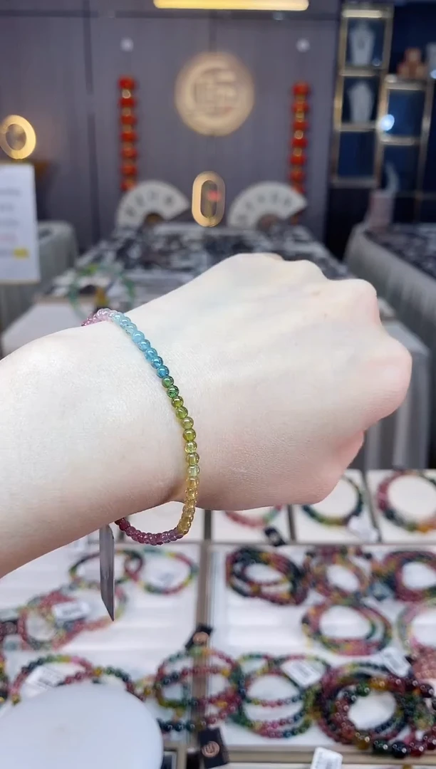 未镶嵌老矿碧玺色标净体单圈手串3mm+碧玺dan多样性发货一条