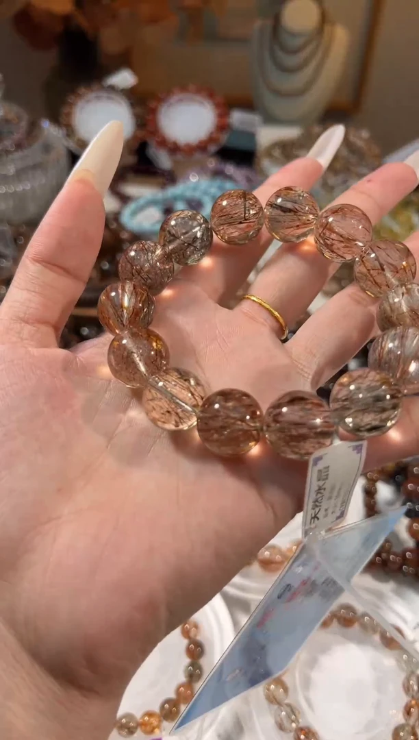 水晶手串未镶嵌黑金超七16+