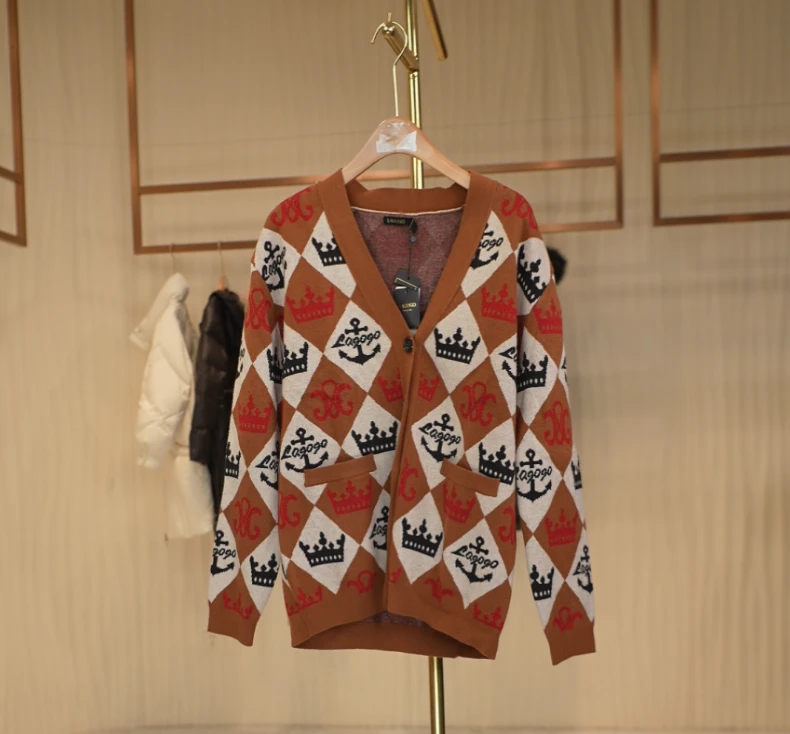 G253 LG系列撞色织花棋盘格开衫毛衣外套女 1A37