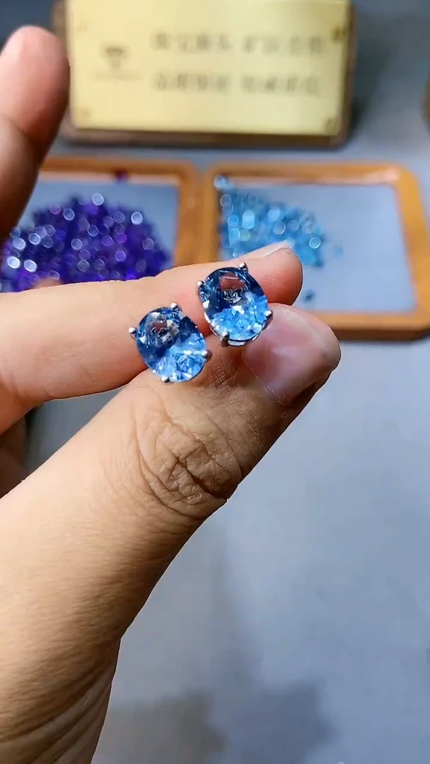 【闪购商品】海蓝宝石耳饰银S925镶嵌354