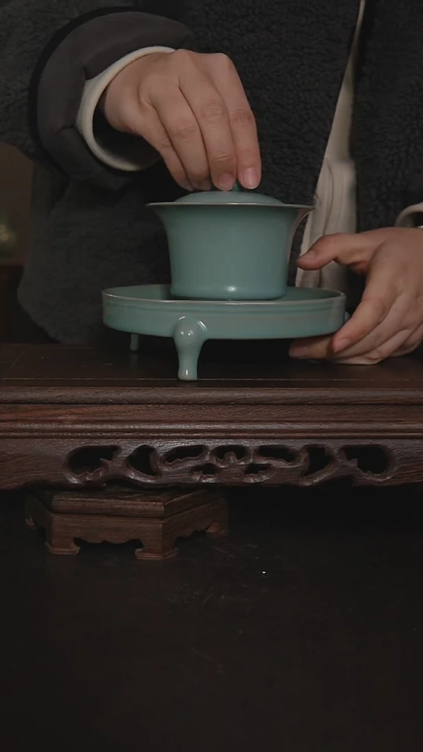 摆件瓷仿古釉手工笔洗+盖碗