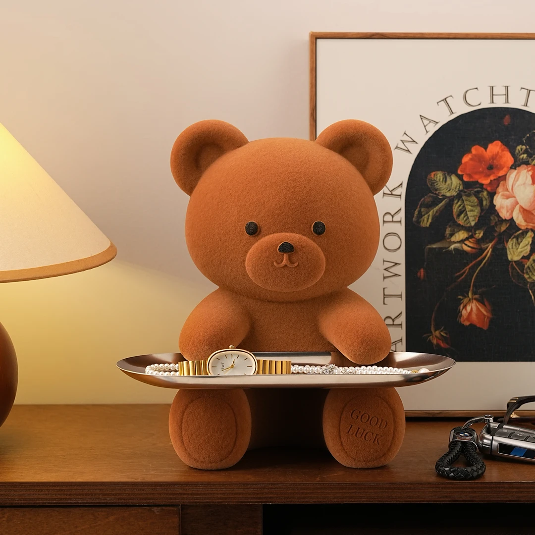 贝汉美创意可爱熊玄关托盘钥匙收纳摆件客厅装饰品新家乔迁礼品