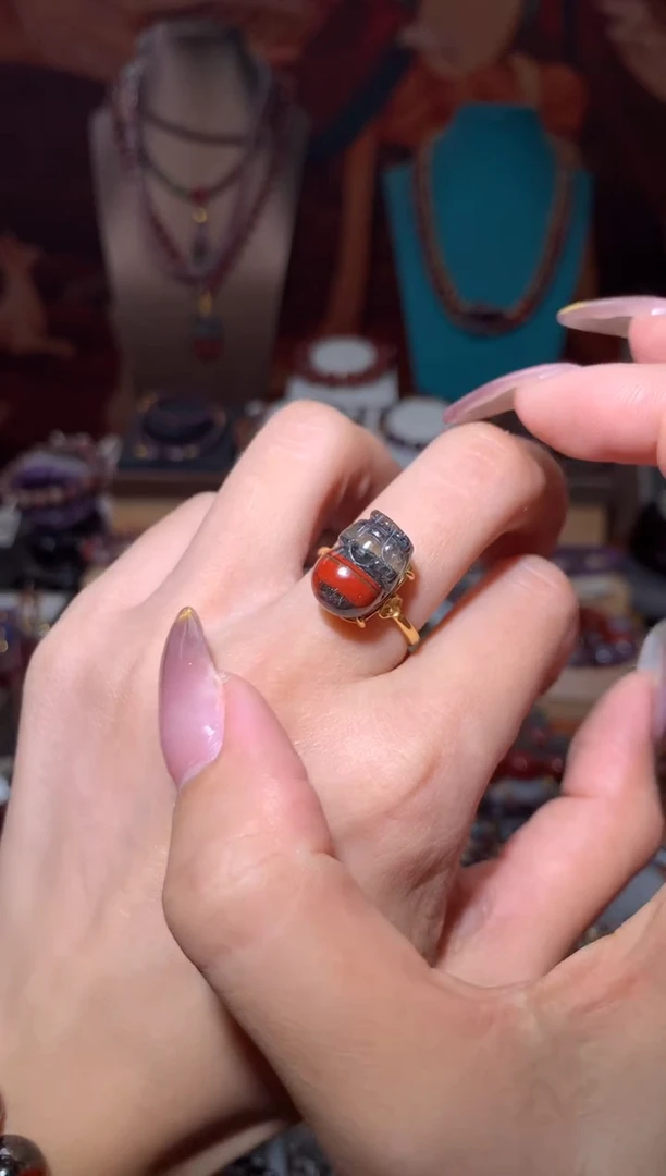 未镶嵌珠宝半成品水晶红极光貔貅戒指多样性发其1