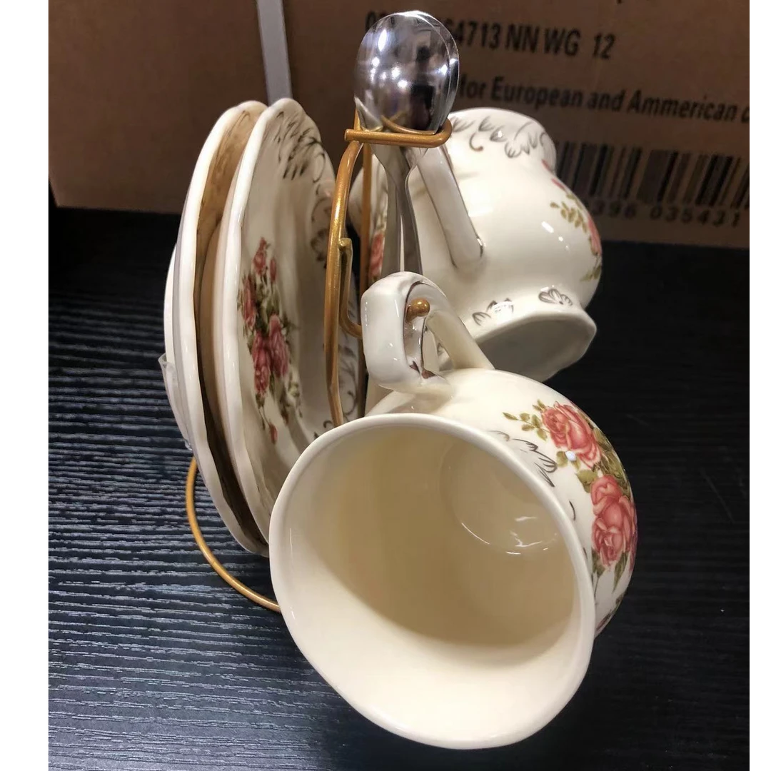 大倩田园下午茶套装杯子盘子勺子架子套装2222