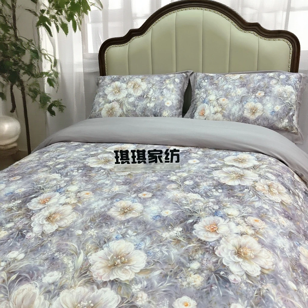 数码印花长绒棉四件套--雅致海棠紫