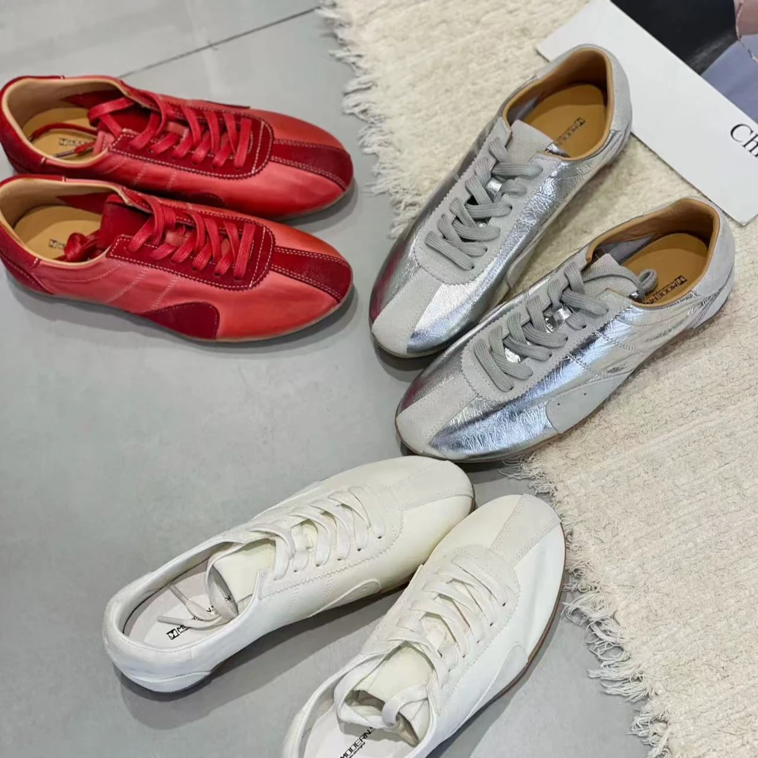 头层牛皮复古系带圆头德训鞋欧美时尚休闲百搭平底阿甘鞋舒适