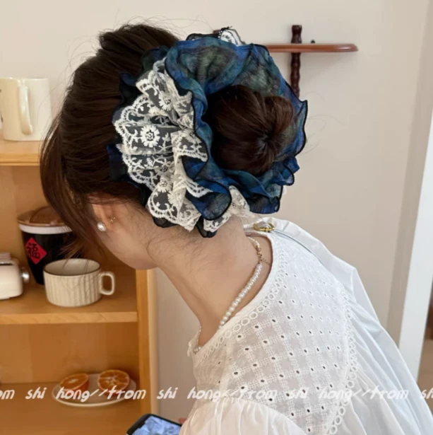 四层蕾丝边蓝色蛮腰百搭发饰