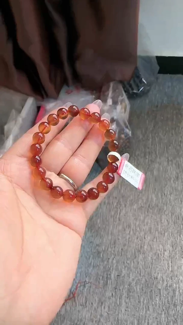 【闪购商品】琥珀手链未镶嵌规格8血紫红蜜手串#19