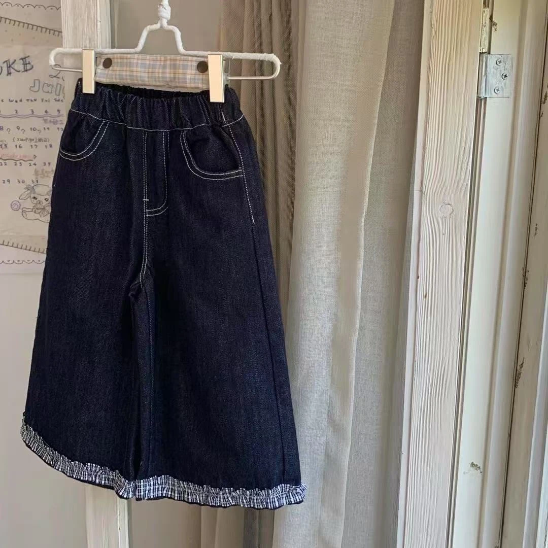 女童牛仔裤2025秋装新款儿童韩版花边直筒阔腿裤宝宝百搭休闲裤子