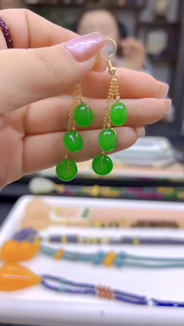 翡翠14K金镶嵌耳饰DIY款E439