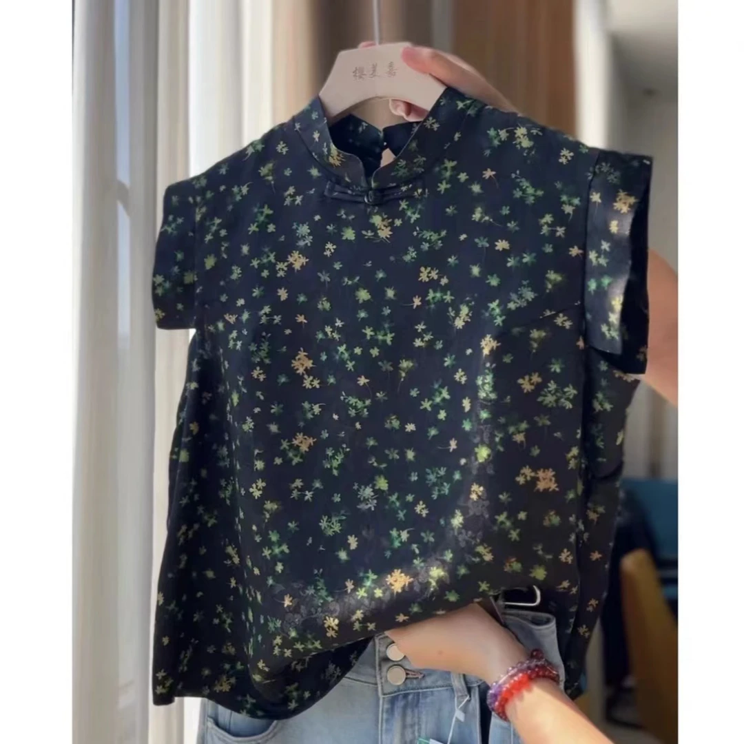 DY1640四叶草飞飞袖香云纱小飞袖上衣四叶草显瘦时尚女装