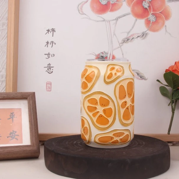 3366A-易拉罐杯满绘柠檬片（杯盖+吸管）