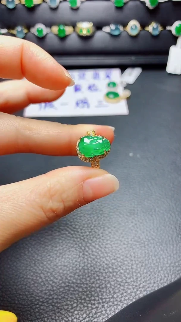 银S925镶嵌戒指翡翠  天然翡翠A货s925银镶