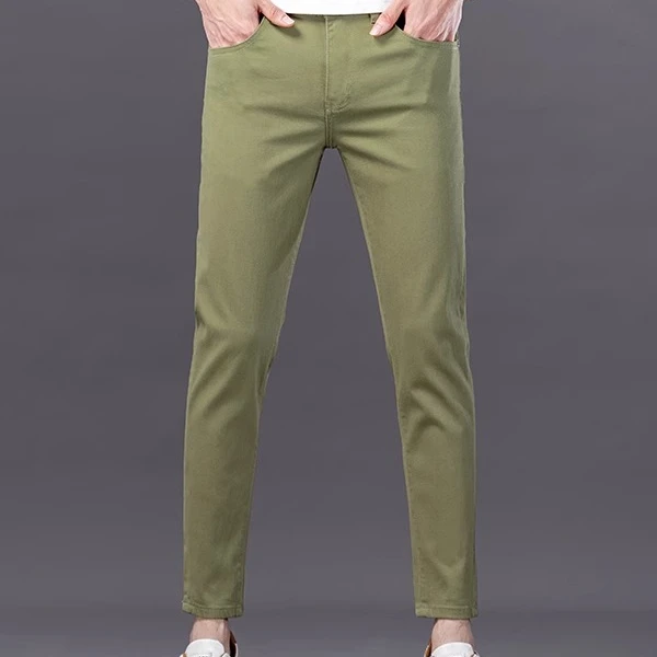 荷波撒纳温高端九分牛仔裤男夏季薄款修身小脚潮流弹力百搭牛仔裤