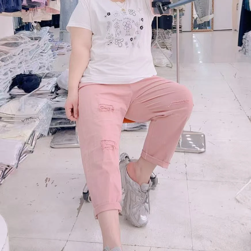 莲莲专属-宽松显瘦假破洞老爹裤