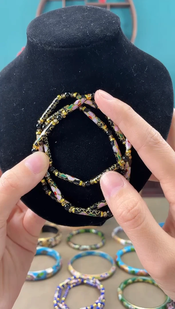 可****果非遗 景泰蓝项链 黑色竹节